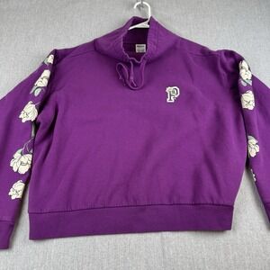 Pink Victorias Secret Fleece Lined Sweater Womens XL Violet Flower Sleeves